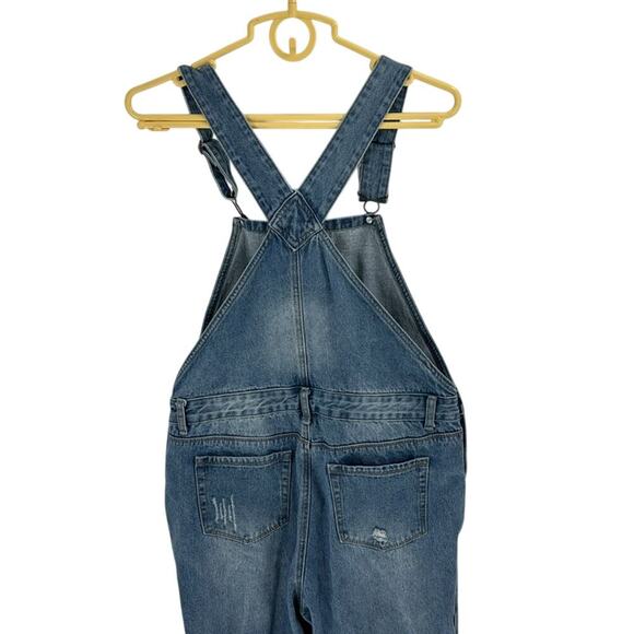 Mod Ref Boyfriend Distressed Denim Overalls bibs artsy school festival size S - Picture 6 of 8